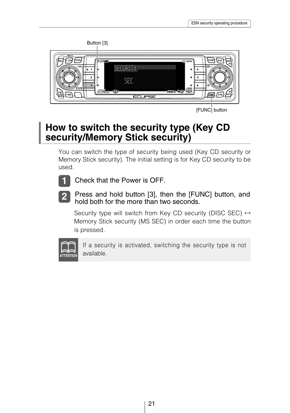 Eclipse - Fujitsu Ten CD8454 User Manual | Page 21 / 180