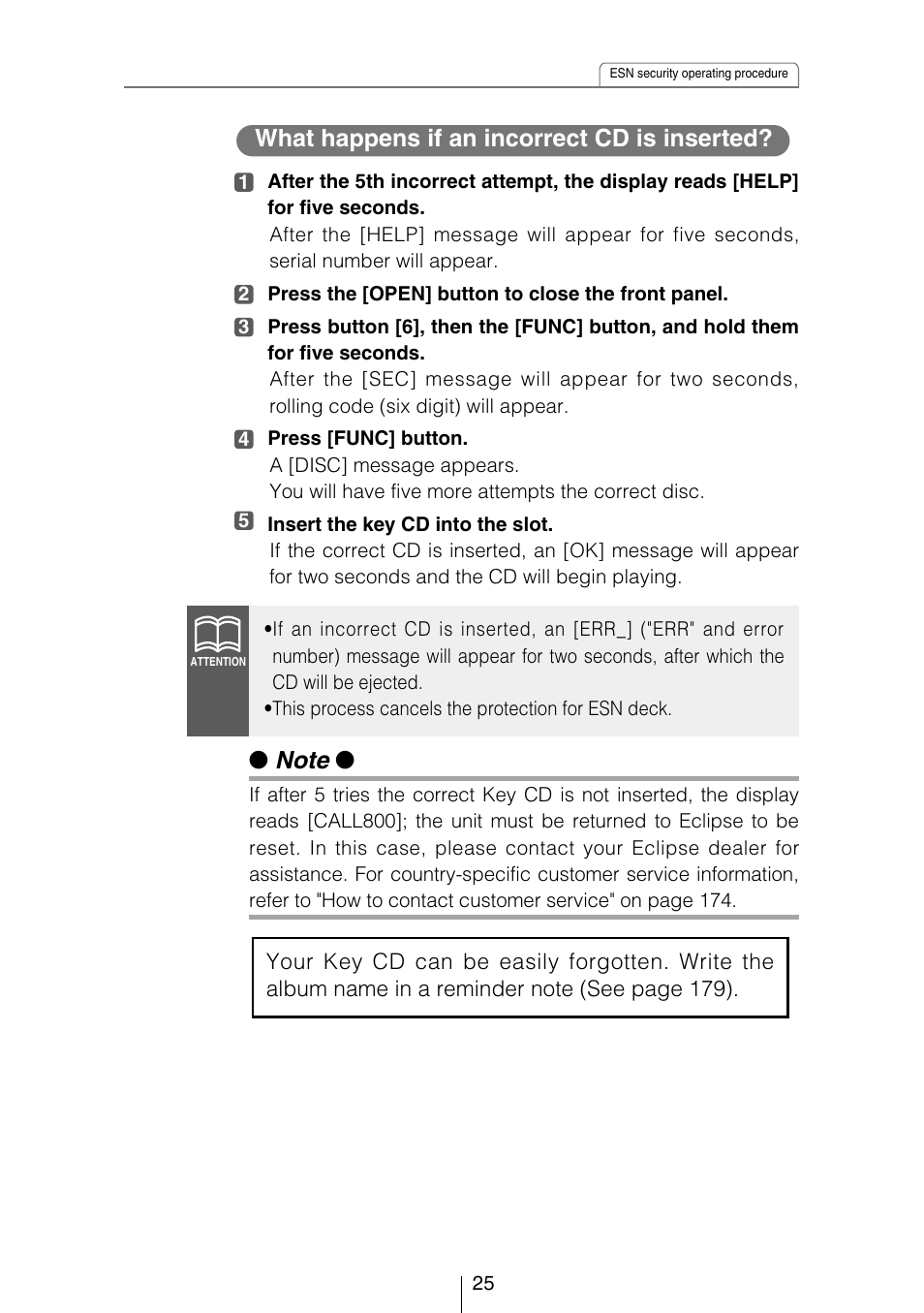 What happens if an incorrect cd is inserted | Eclipse - Fujitsu Ten CD8454 User Manual | Page 25 / 180