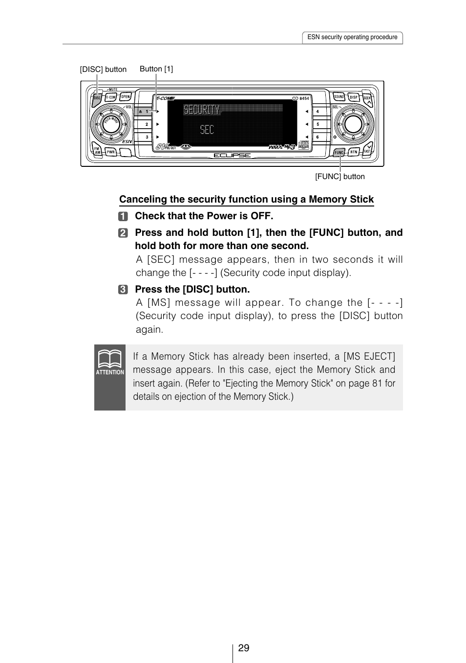 Eclipse - Fujitsu Ten CD8454 User Manual | Page 29 / 180