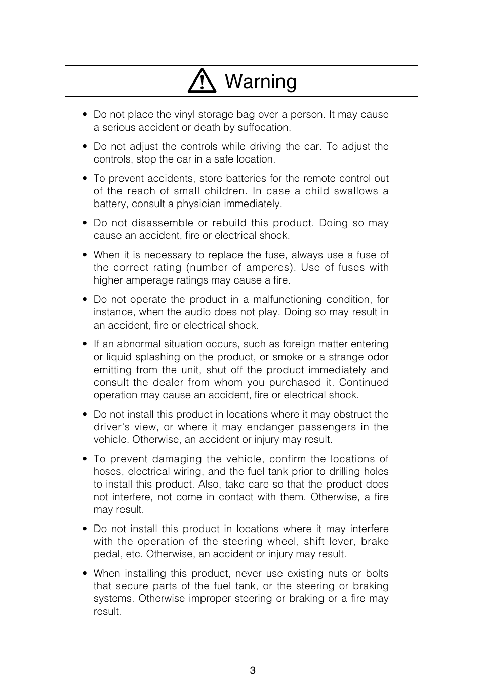 Warning | Eclipse - Fujitsu Ten CD8454 User Manual | Page 3 / 180