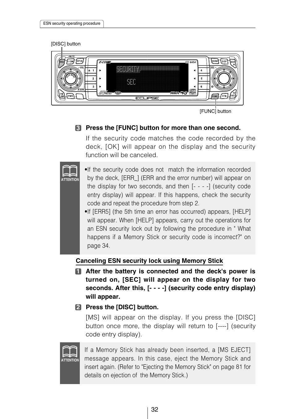 Eclipse - Fujitsu Ten CD8454 User Manual | Page 32 / 180