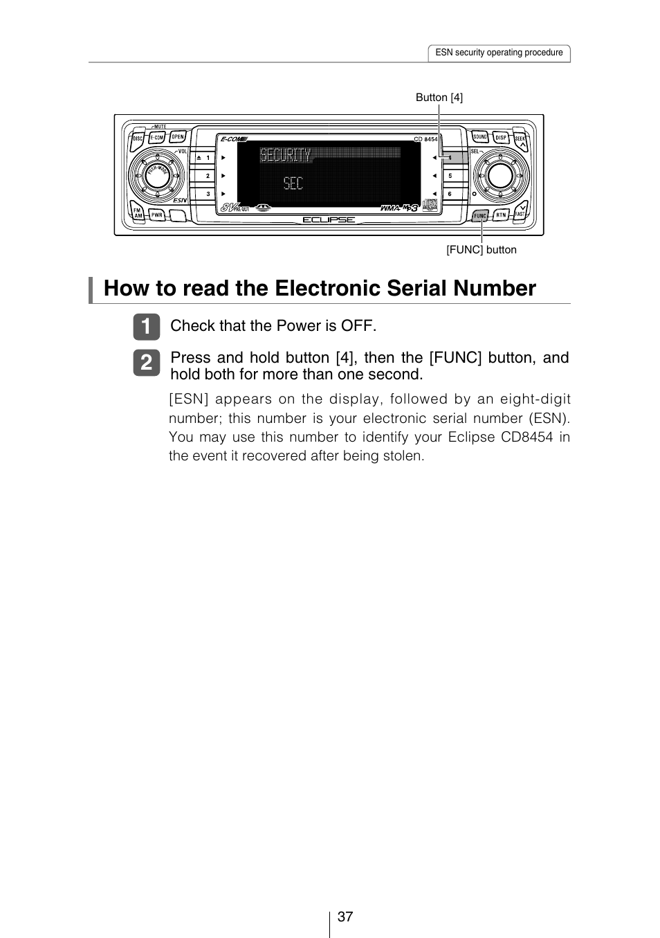 How to read the electronic serial number | Eclipse - Fujitsu Ten CD8454 User Manual | Page 37 / 180