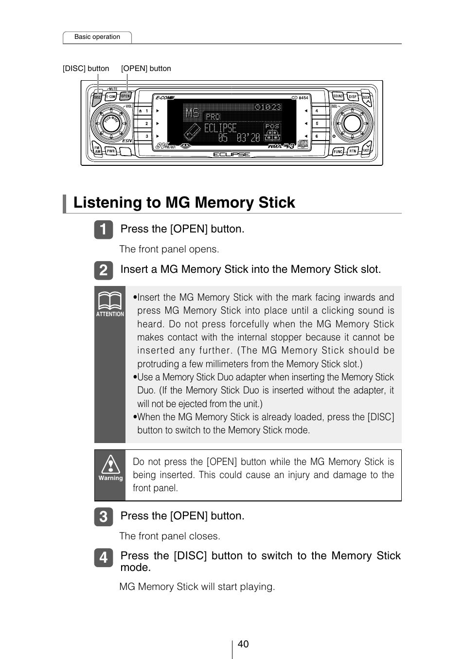 Eclipse - Fujitsu Ten CD8454 User Manual | Page 40 / 180