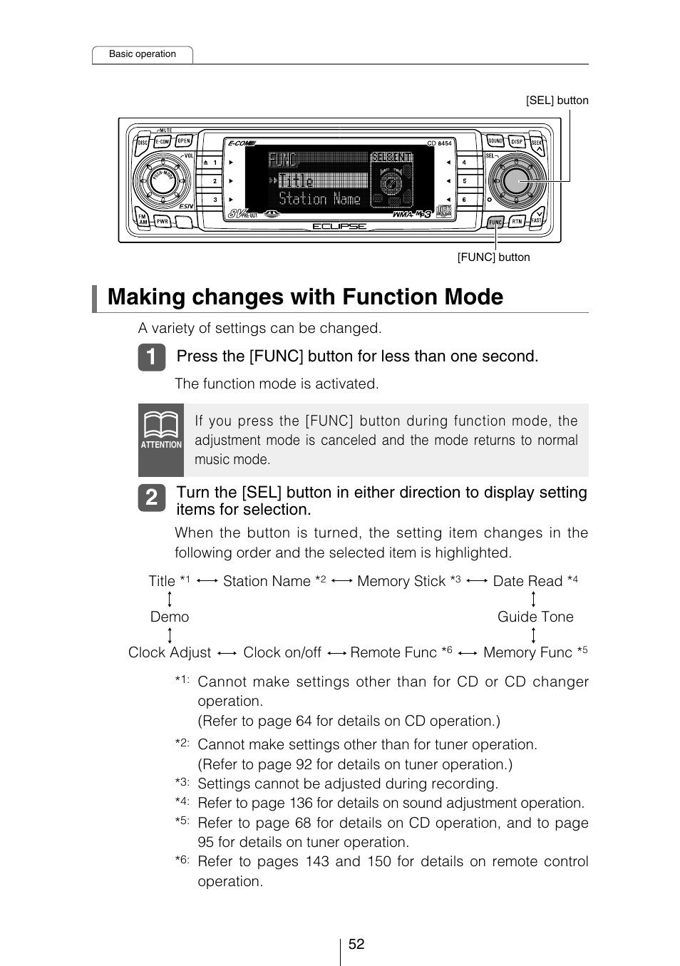 Making changes with function mode | Eclipse - Fujitsu Ten CD8454 User Manual | Page 52 / 180