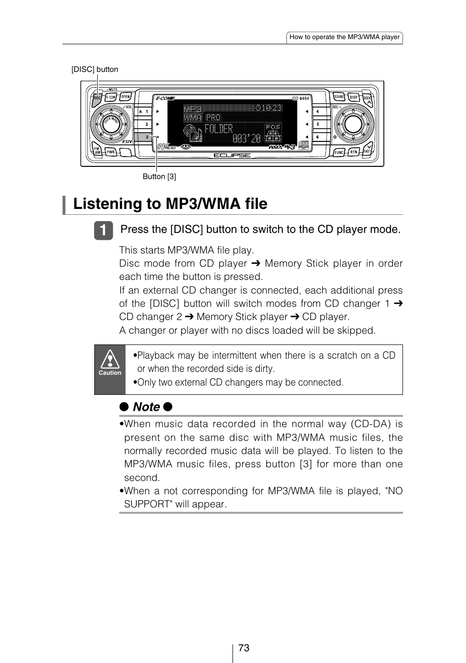 Listening to mp3/wma file | Eclipse - Fujitsu Ten CD8454 User Manual | Page 73 / 180