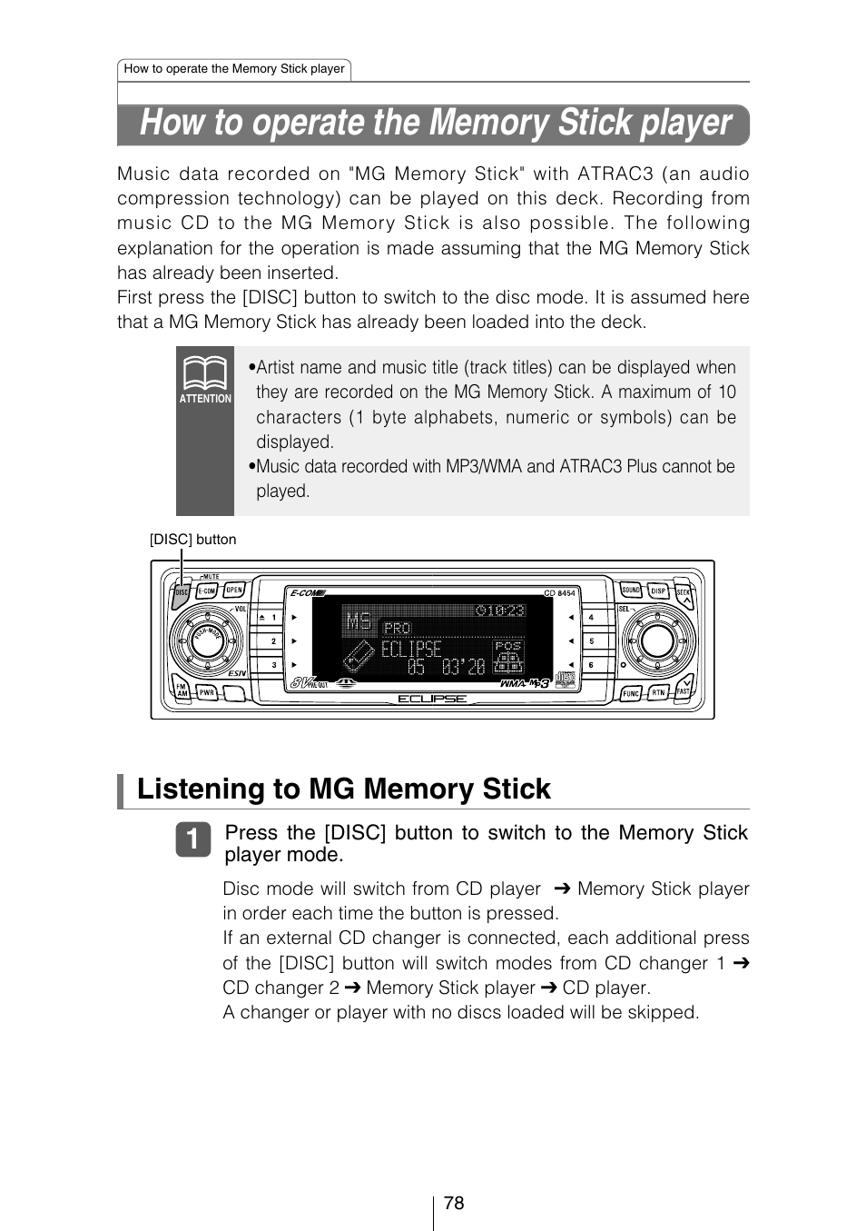 Eclipse - Fujitsu Ten CD8454 User Manual | Page 78 / 180