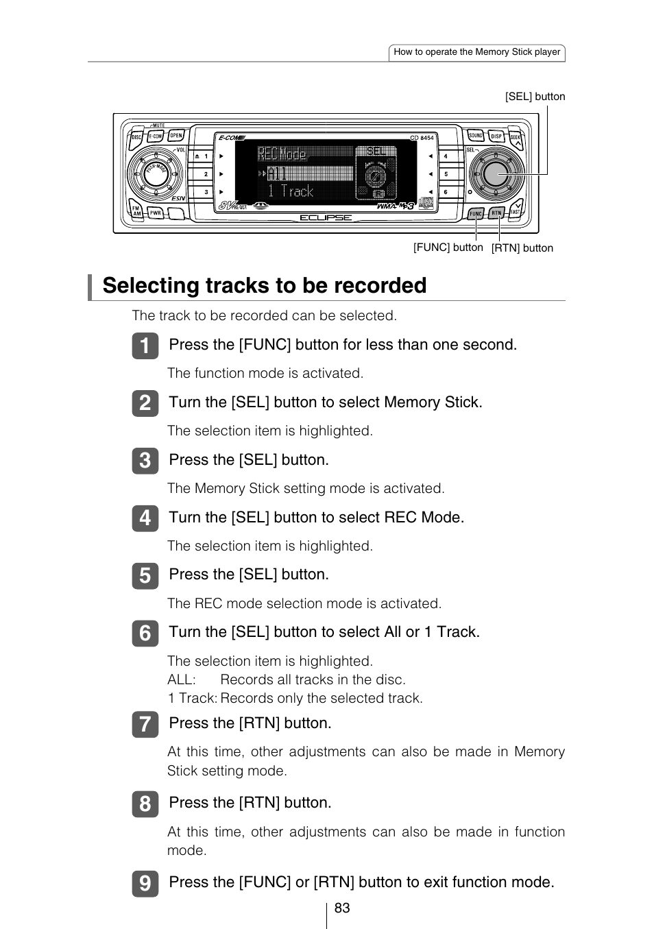 Selecting tracks to be recorded | Eclipse - Fujitsu Ten CD8454 User Manual | Page 83 / 180