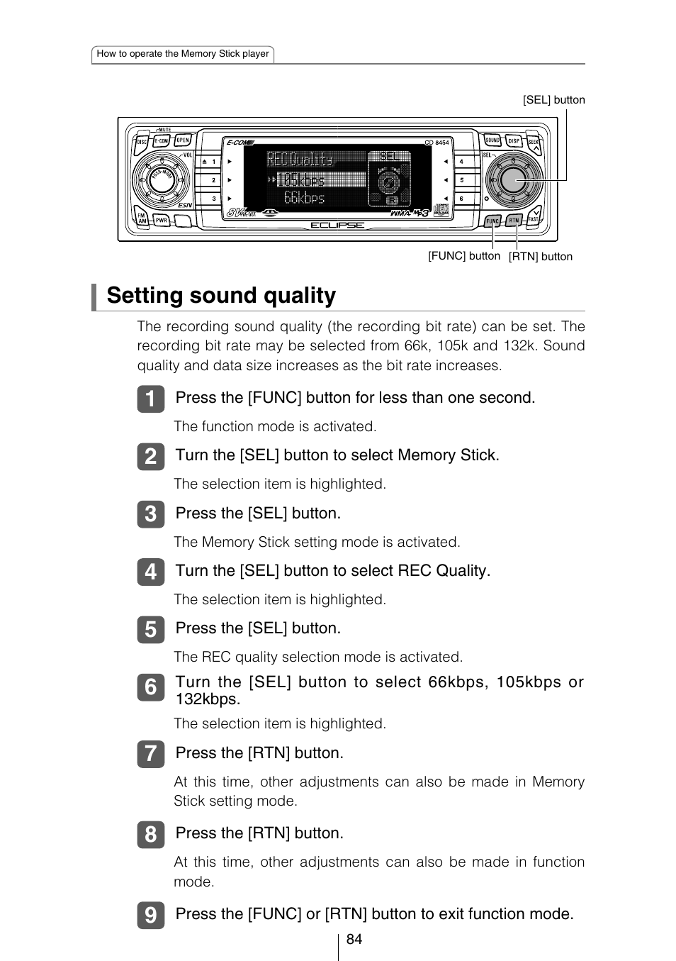 Setting sound quality | Eclipse - Fujitsu Ten CD8454 User Manual | Page 84 / 180