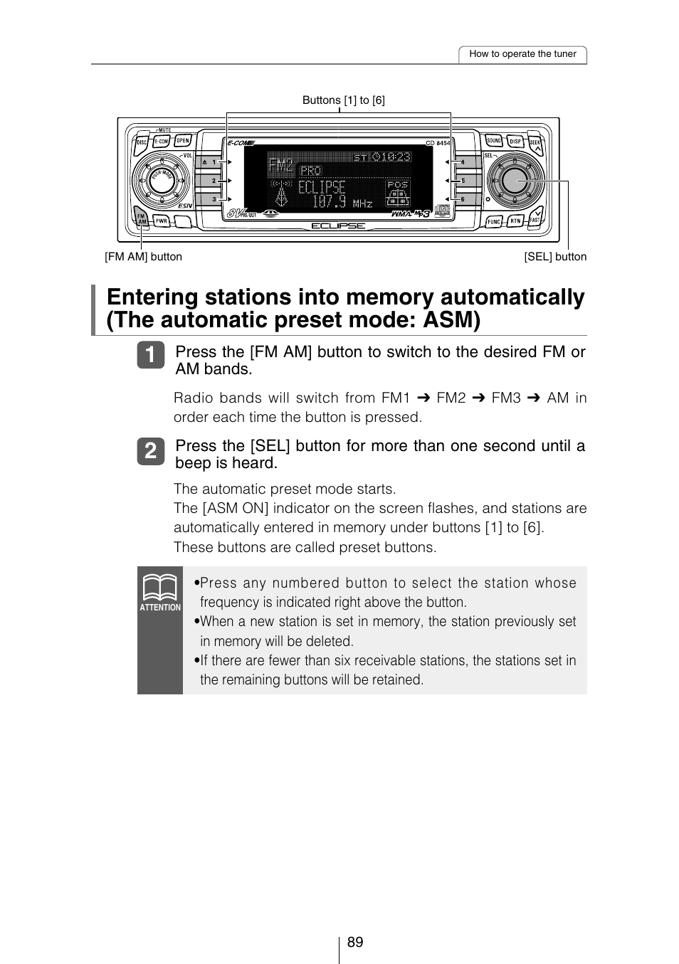 Eclipse - Fujitsu Ten CD8454 User Manual | Page 89 / 180