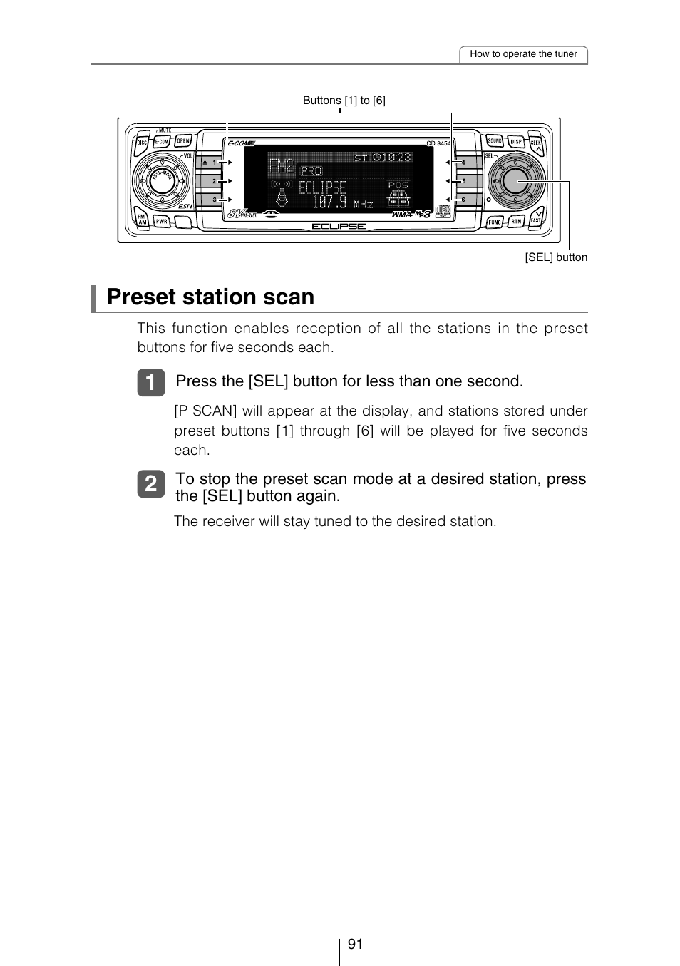 Preset station scan | Eclipse - Fujitsu Ten CD8454 User Manual | Page 91 / 180