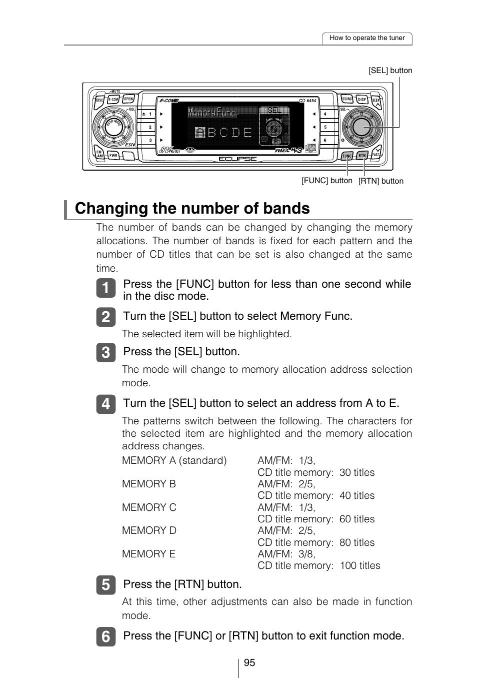 Changing the number of bands | Eclipse - Fujitsu Ten CD8454 User Manual | Page 95 / 180