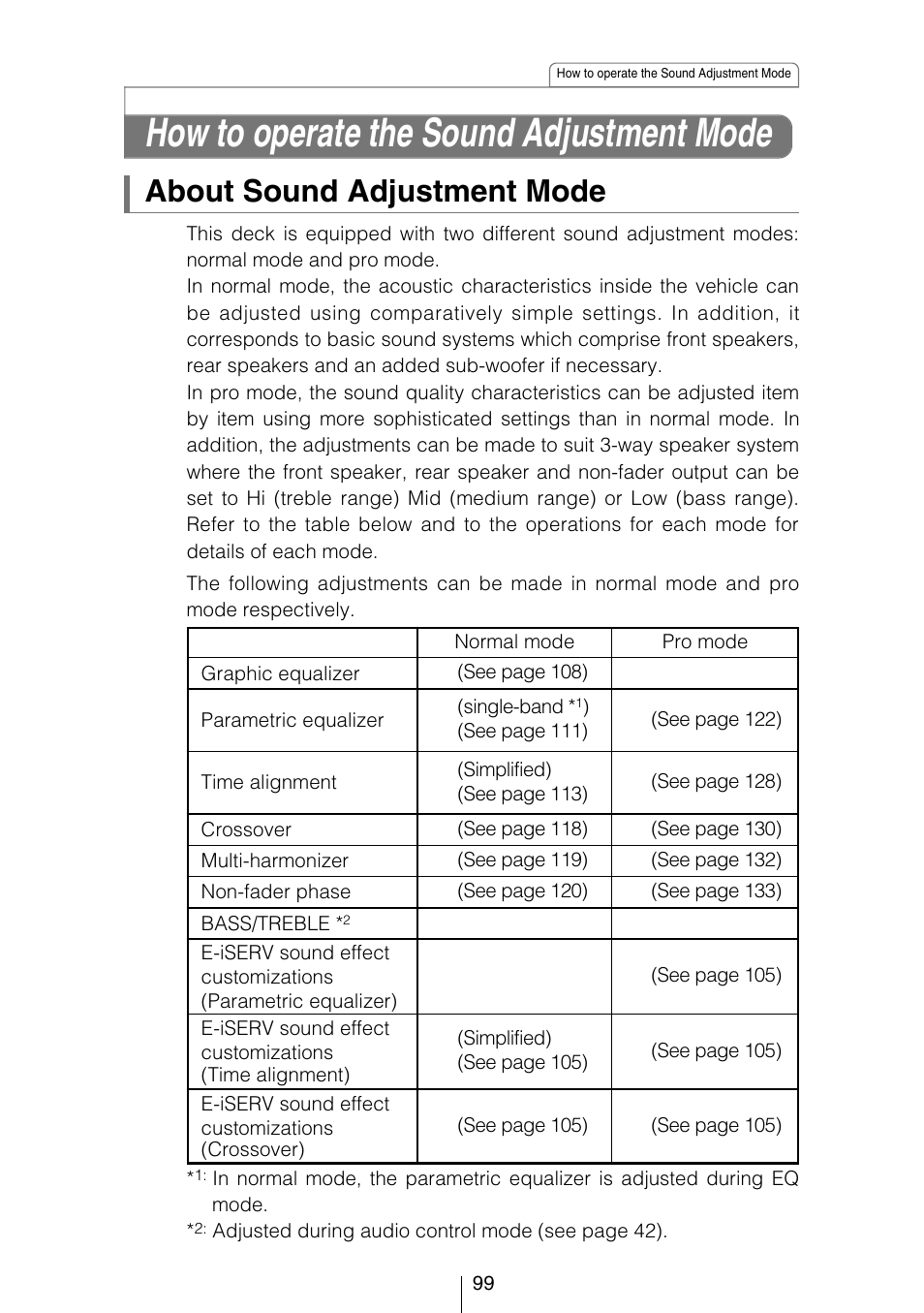 How to operate the sound adjustment mode, About sound adjustment mode | Eclipse - Fujitsu Ten CD8454 User Manual | Page 99 / 180