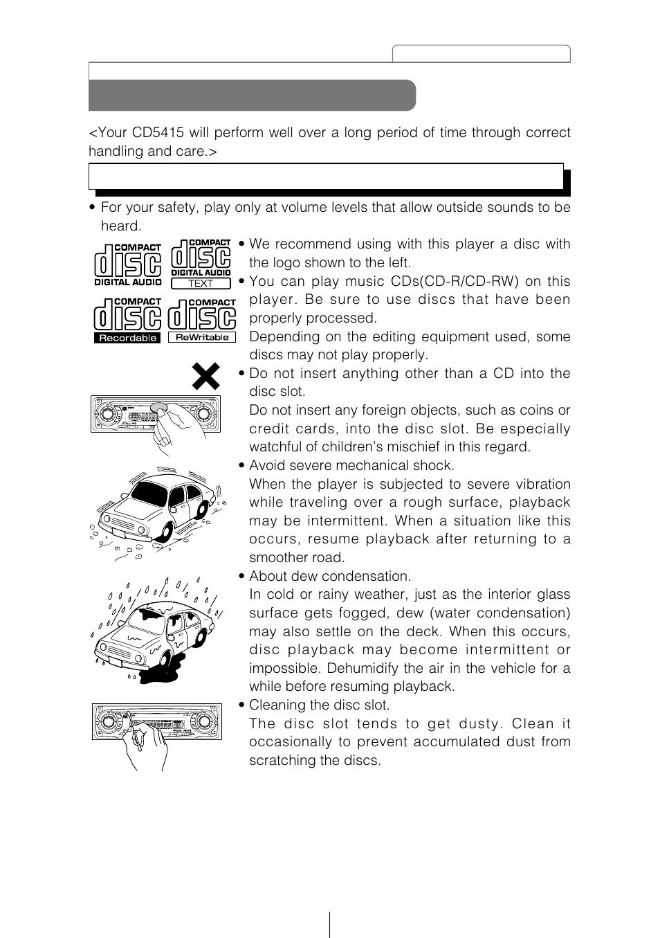 Operating precautions | Eclipse - Fujitsu Ten CD5415 User Manual | Page 11 / 95