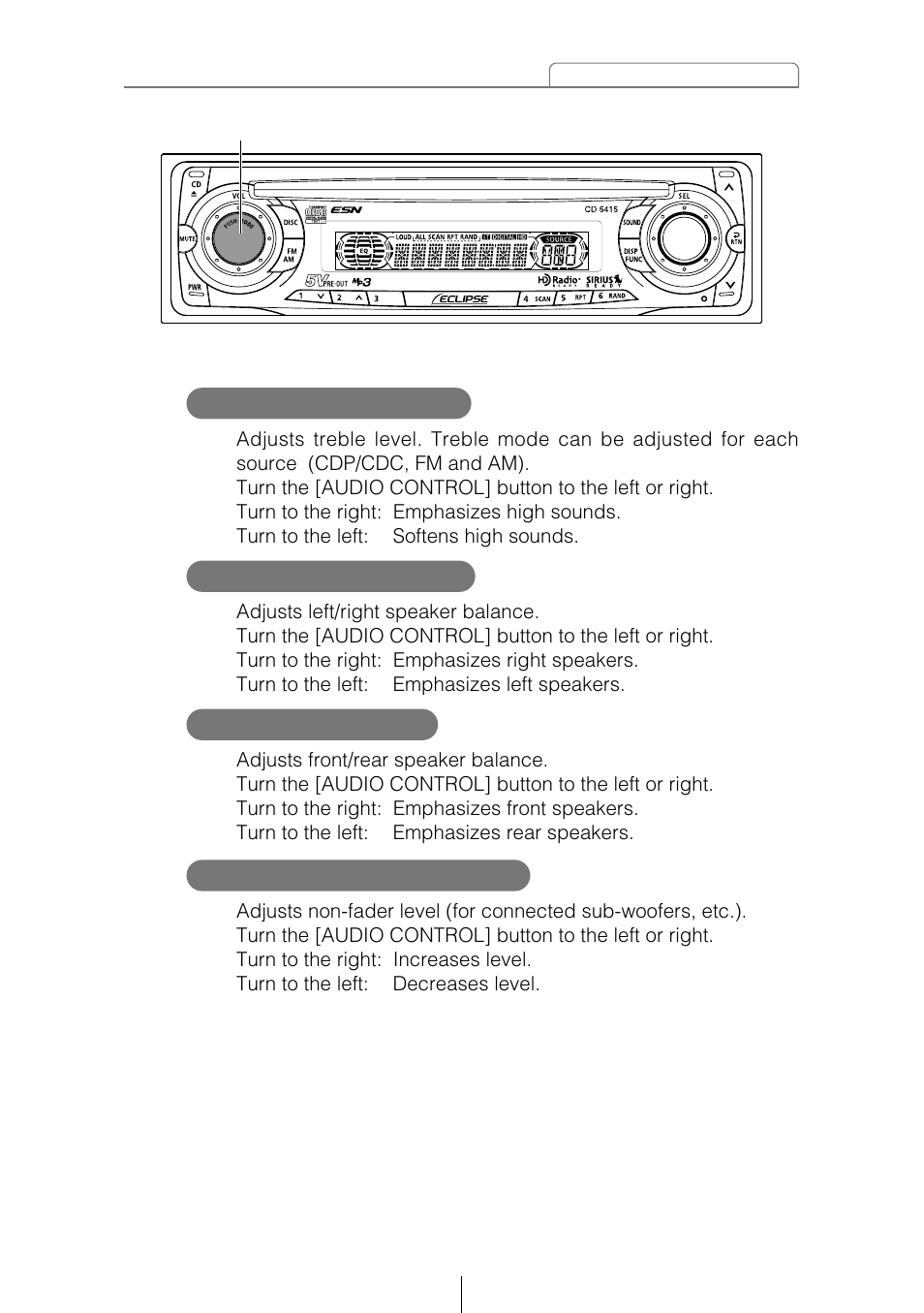 Bal (balance) mode fad (fader) mode, Non-f (non-fader) mode, Treb (treble) mode | Eclipse - Fujitsu Ten CD5415 User Manual | Page 27 / 95