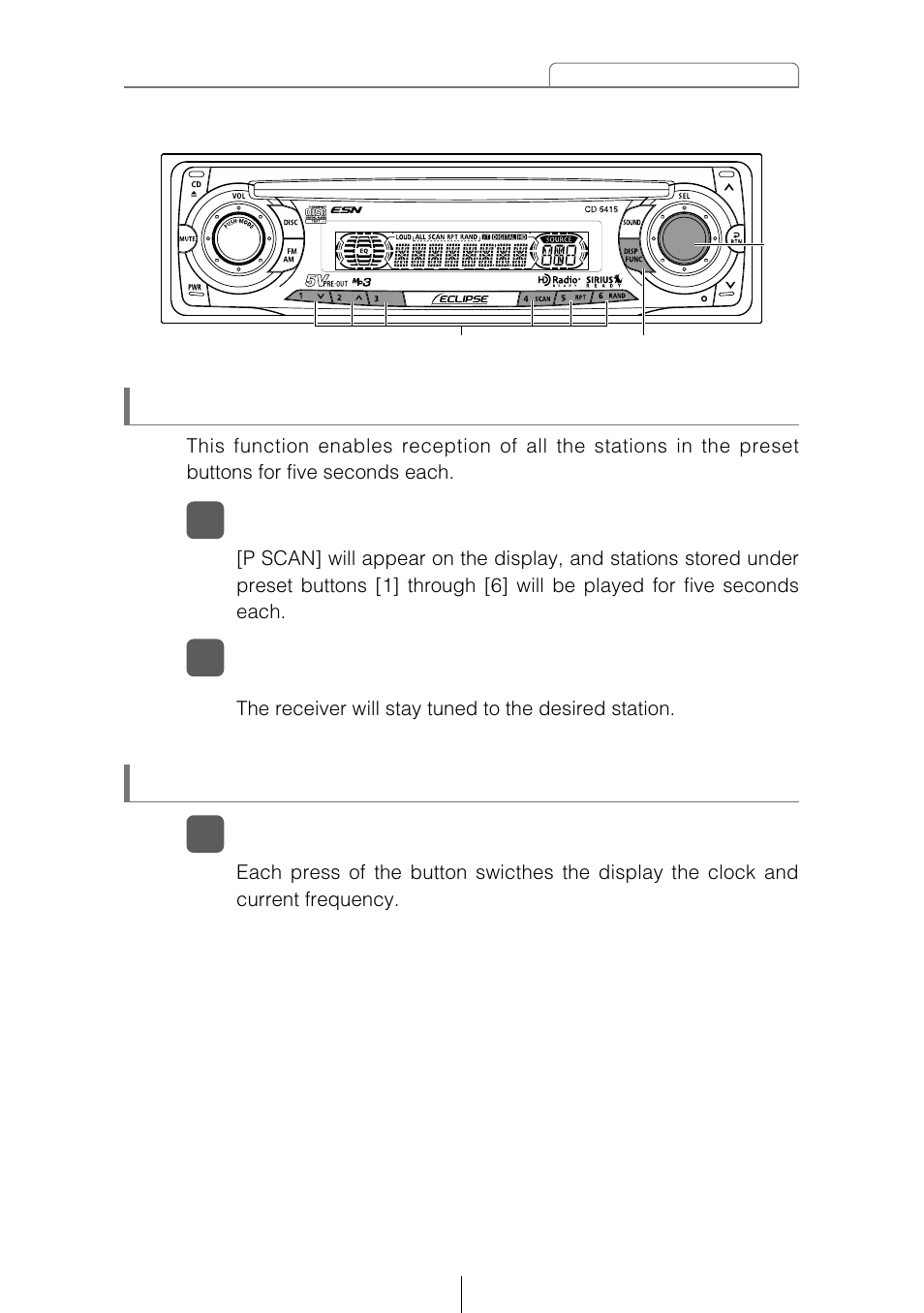 Preset station scan, Switching the display | Eclipse - Fujitsu Ten CD5415 User Manual | Page 49 / 95