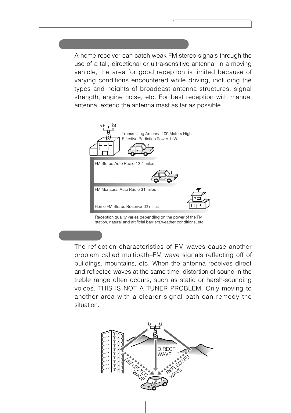 Reception area of fm broadcasts, Multipath | Eclipse - Fujitsu Ten CD5415 User Manual | Page 53 / 95