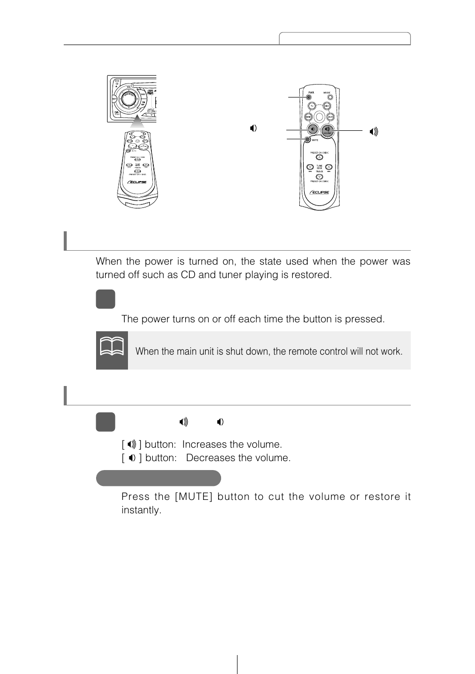 Turning the power on/off, Adjusting the audio volume, Muting the volume | Eclipse - Fujitsu Ten CD5415 User Manual | Page 55 / 95