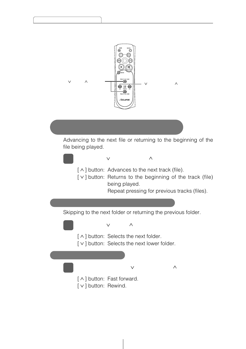 Skipping to the next or previous folder, Fast forward /rewind | Eclipse - Fujitsu Ten CD5415 User Manual | Page 60 / 95