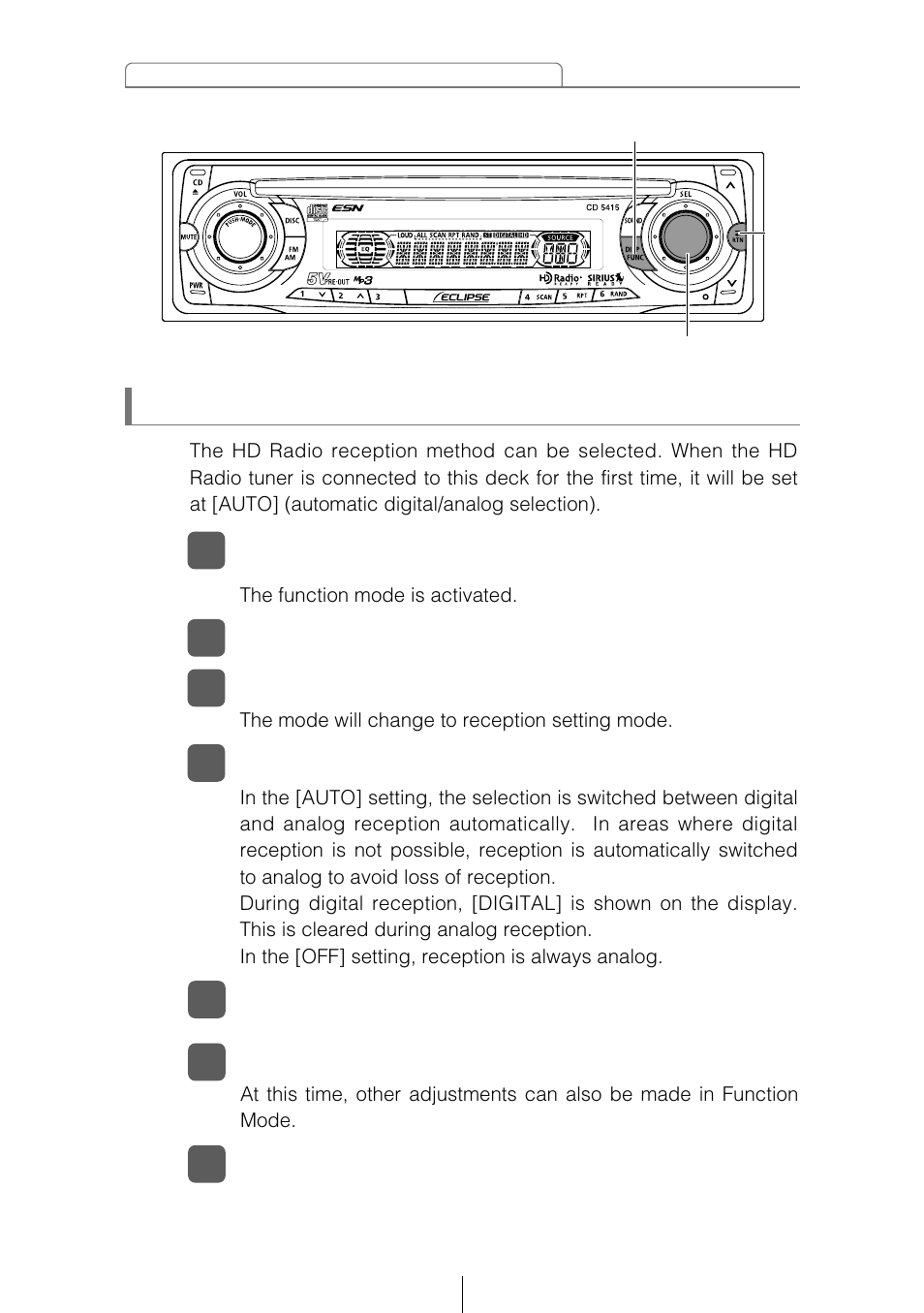 Hd radio reception settings | Eclipse - Fujitsu Ten CD5415 User Manual | Page 72 / 95