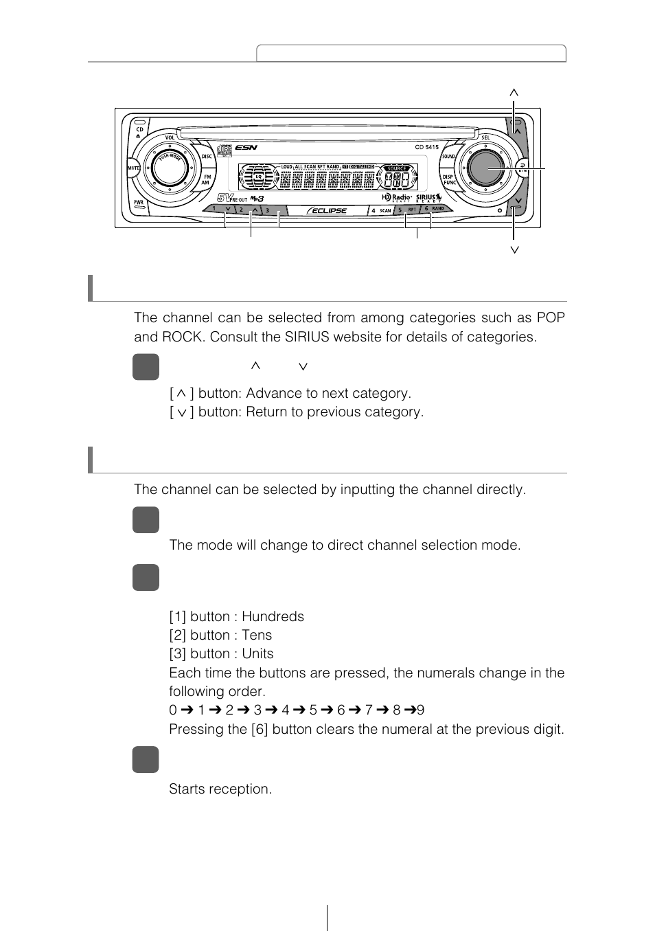 Category selection, Direct channel selection | Eclipse - Fujitsu Ten CD5415 User Manual | Page 75 / 95