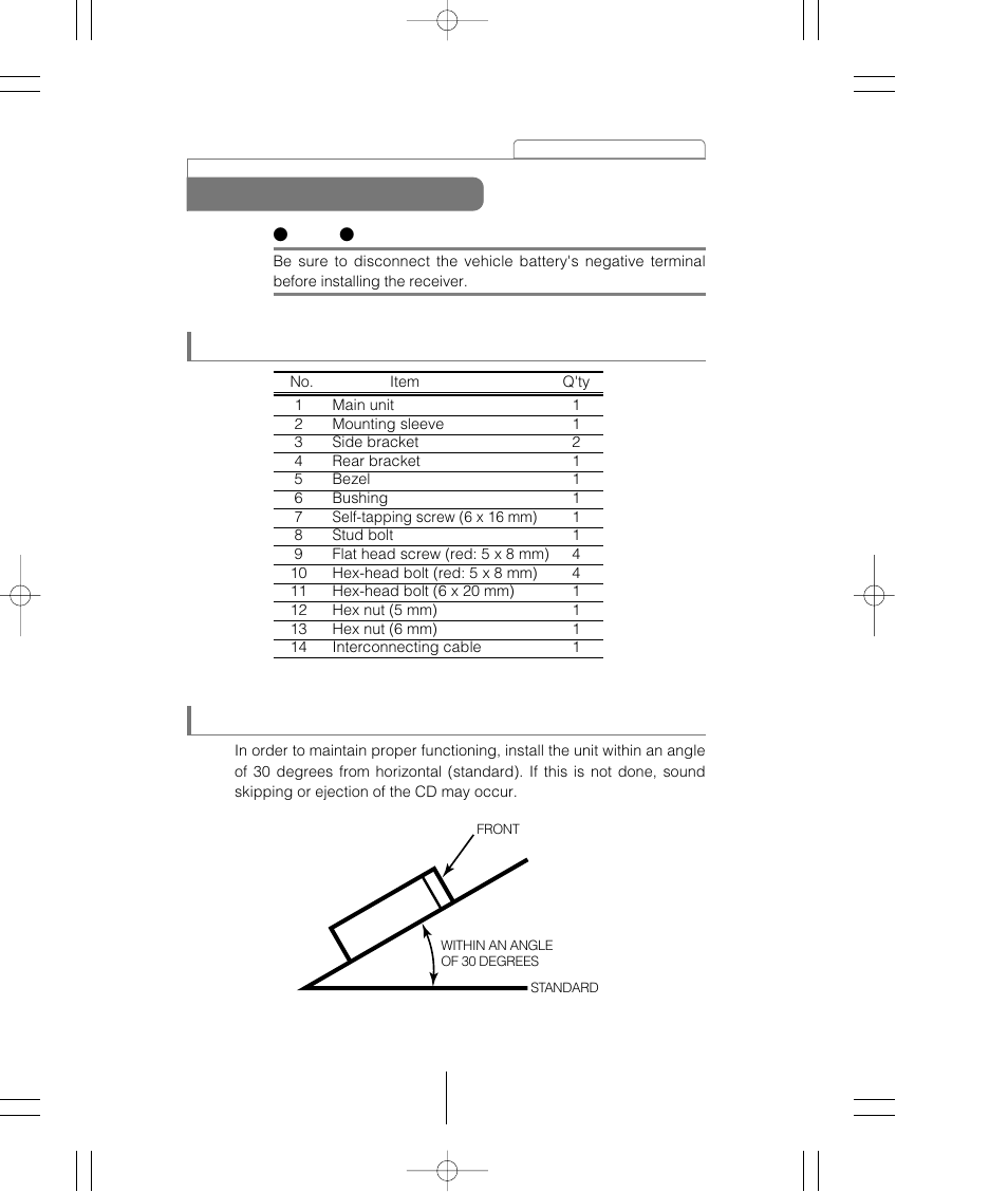 Before installation, Components, Installation angle | Eclipse - Fujitsu Ten CD5415 User Manual | Page 83 / 95