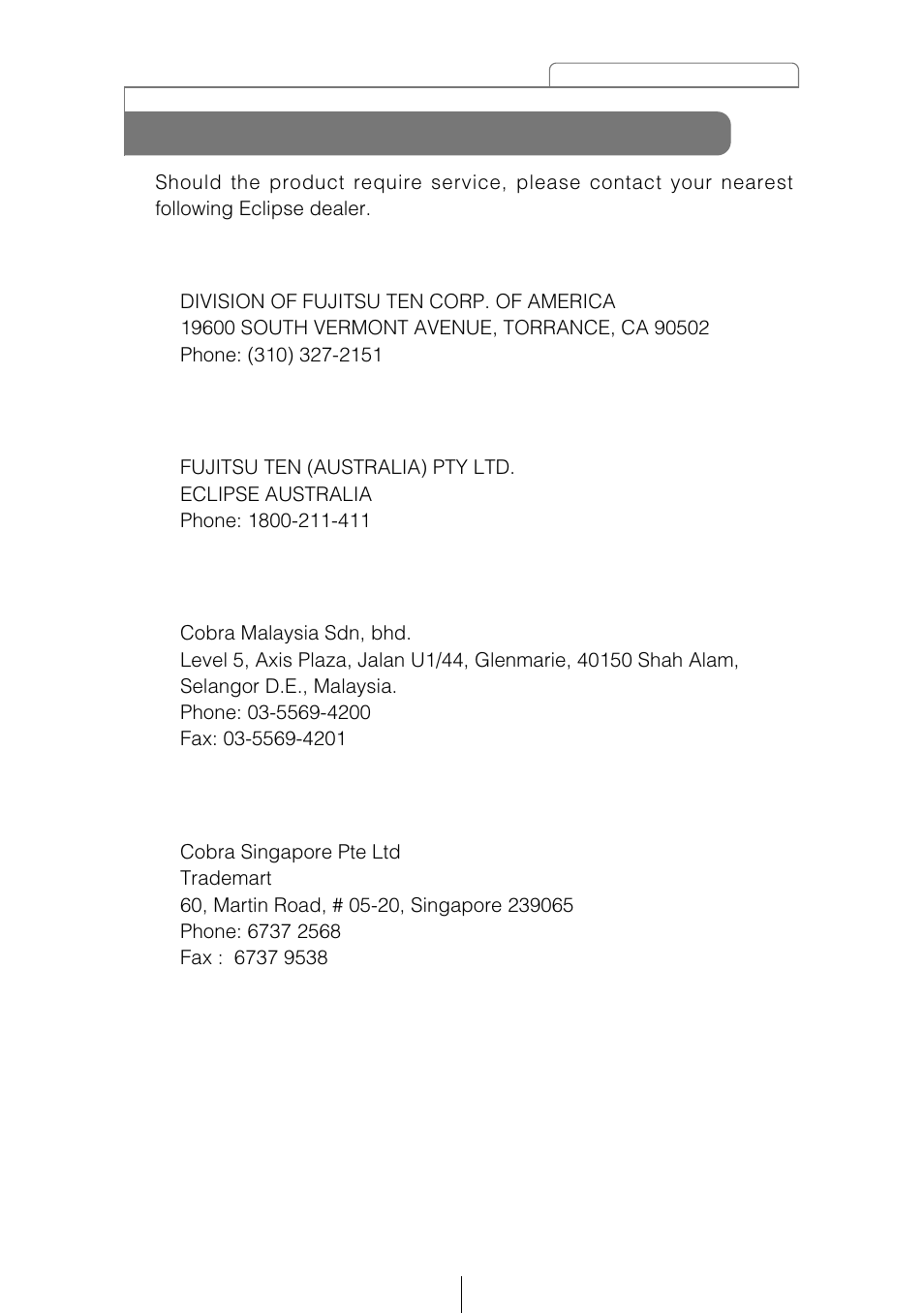 How to contact customer service | Eclipse - Fujitsu Ten CD5415 User Manual | Page 93 / 95