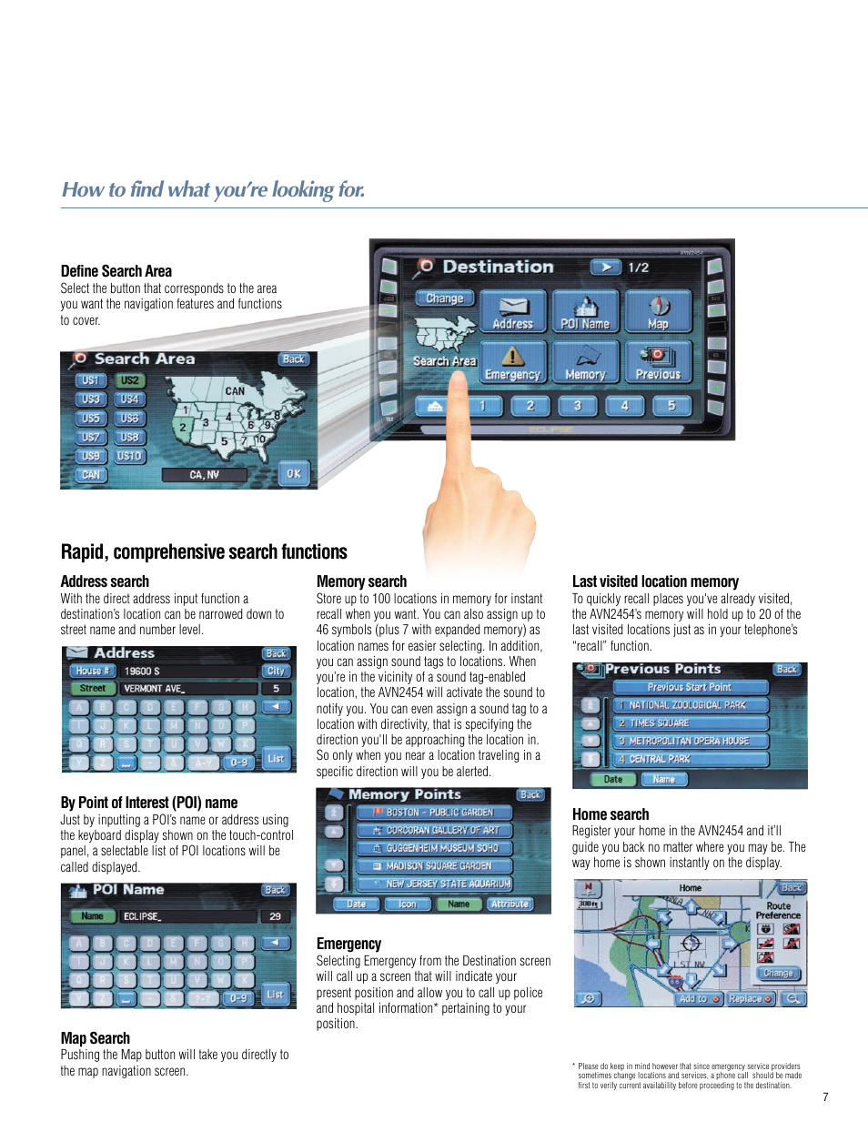 How to find what you’re looking for, Rapid, comprehensive search functions | Eclipse - Fujitsu Ten avn 2454 User Manual | Page 7 / 12