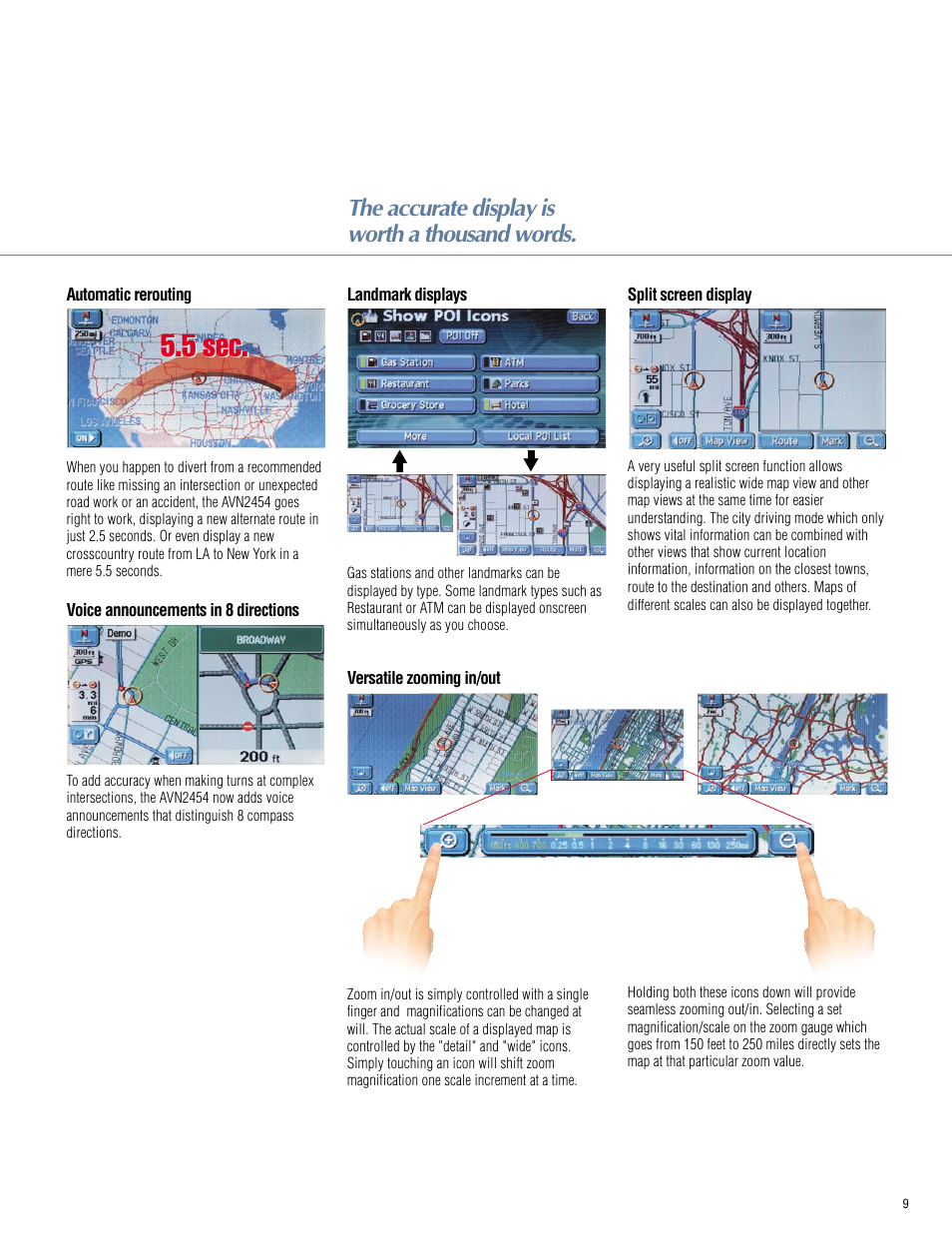 5 sec, The accurate display is worth a thousand words | Eclipse - Fujitsu Ten avn 2454 User Manual | Page 9 / 12
