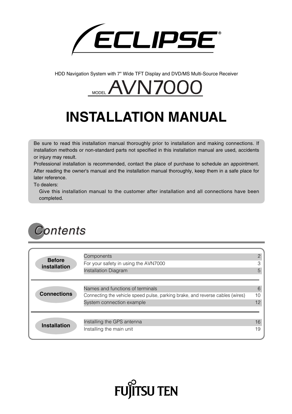 Eclipse - Fujitsu Ten AVN7000  EN User Manual | 20 pages