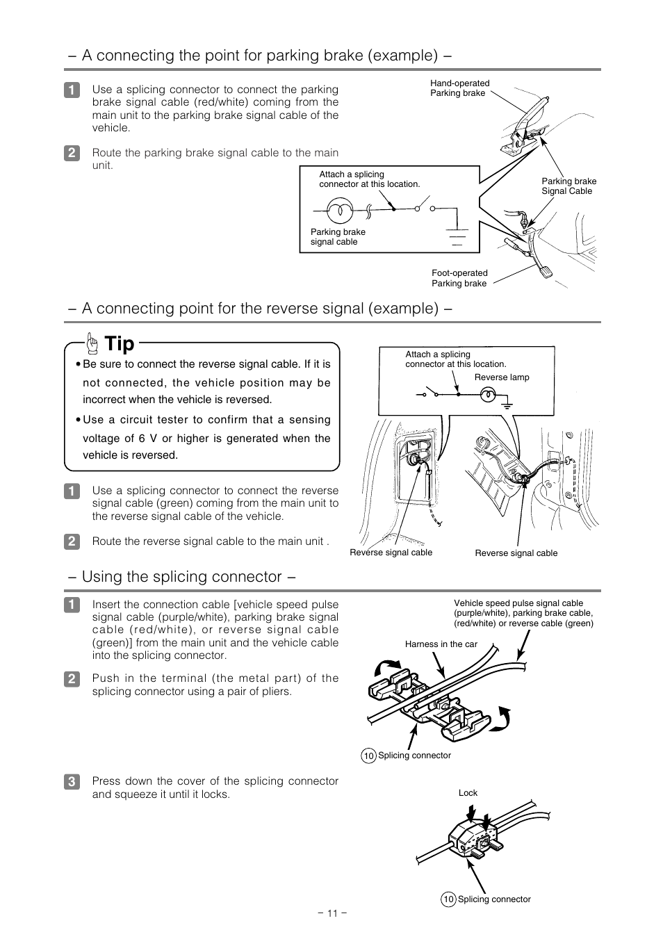 A connecting the point for parking brake (example), Using the splicing connector | Eclipse - Fujitsu Ten AVN7000  EN User Manual | Page 11 / 20