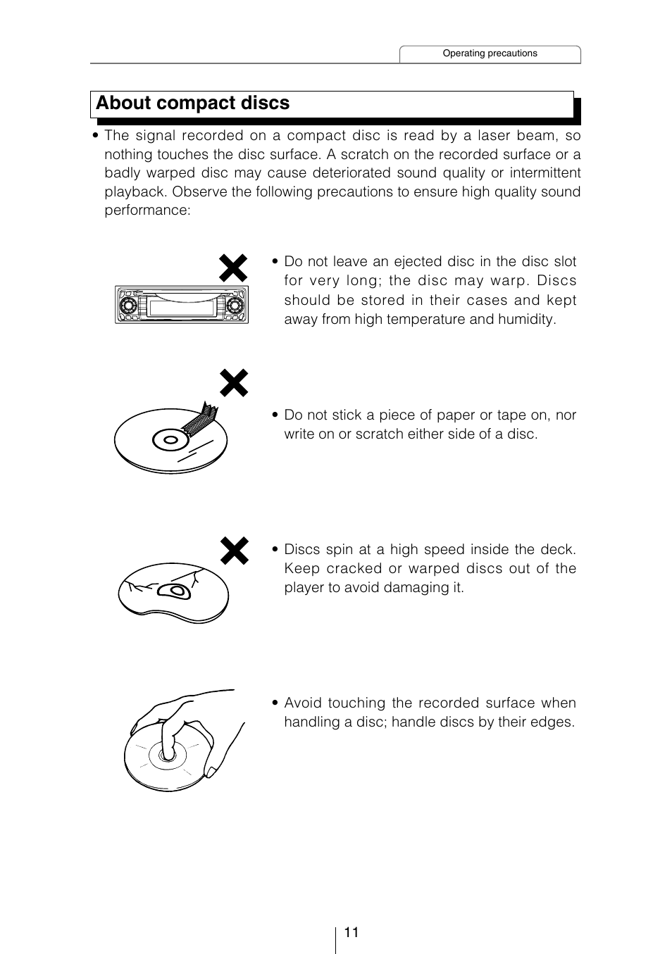 About compact discs | Eclipse - Fujitsu Ten CD3403 User Manual | Page 11 / 70