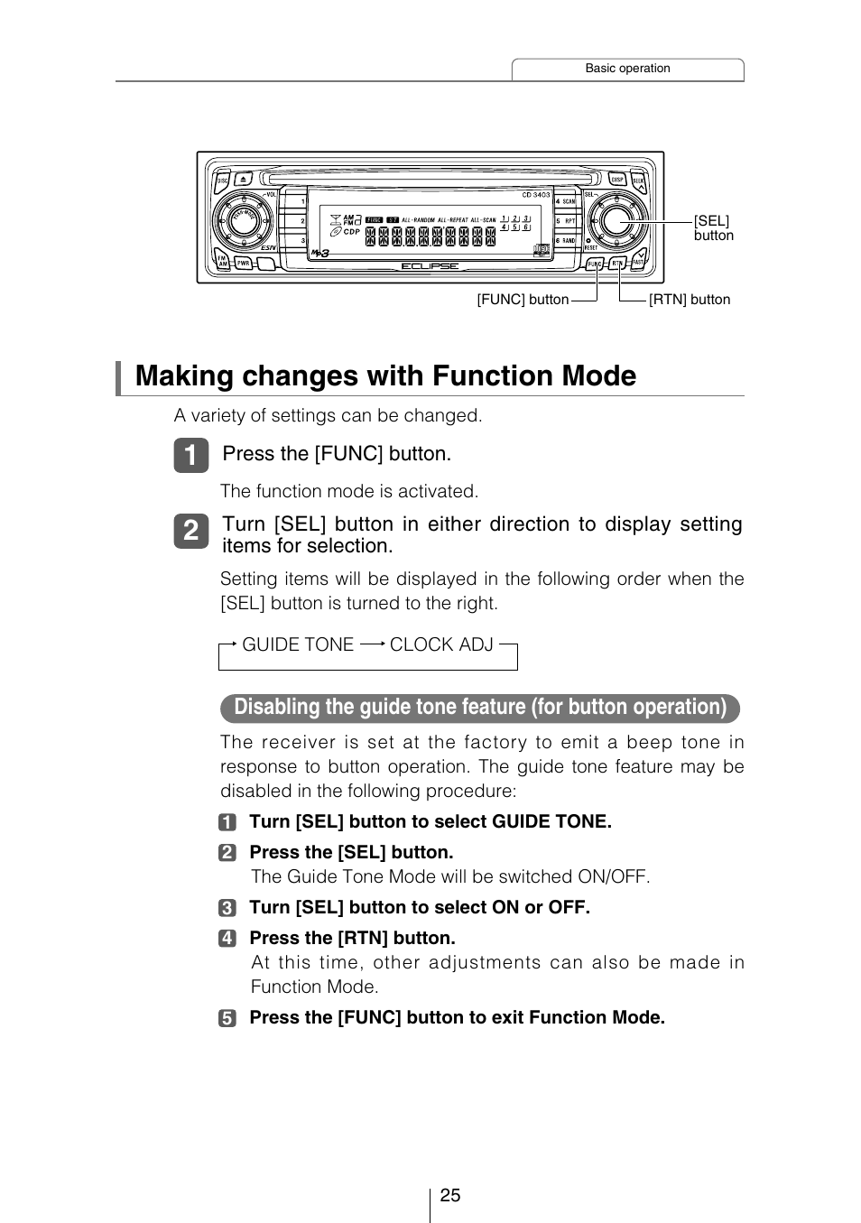 Making changes with function mode | Eclipse - Fujitsu Ten CD3403 User Manual | Page 25 / 70