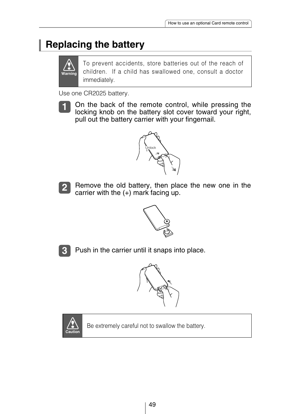 Replacing the battery | Eclipse - Fujitsu Ten CD3403 User Manual | Page 49 / 70