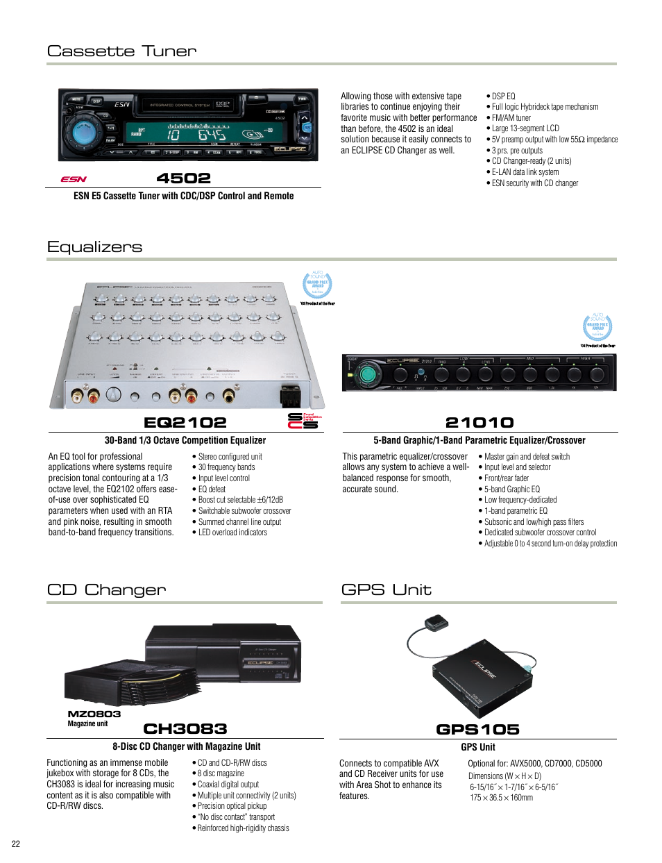Cd changer gps unit cassette tuner equalizers, Ch3083, Eq2102 | Gps105 | Eclipse - Fujitsu Ten ECLIPSE AVN7000 User Manual | Page 22 / 36