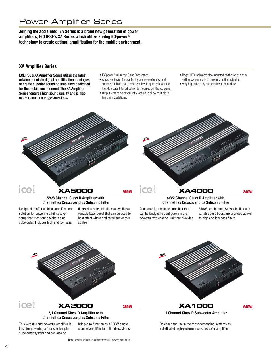 Power amplifier series, Xa5000, Xa4000 | Xa2000, Xa1000, Xa amplifier series | Eclipse - Fujitsu Ten ECLIPSE AVN7000 User Manual | Page 26 / 36