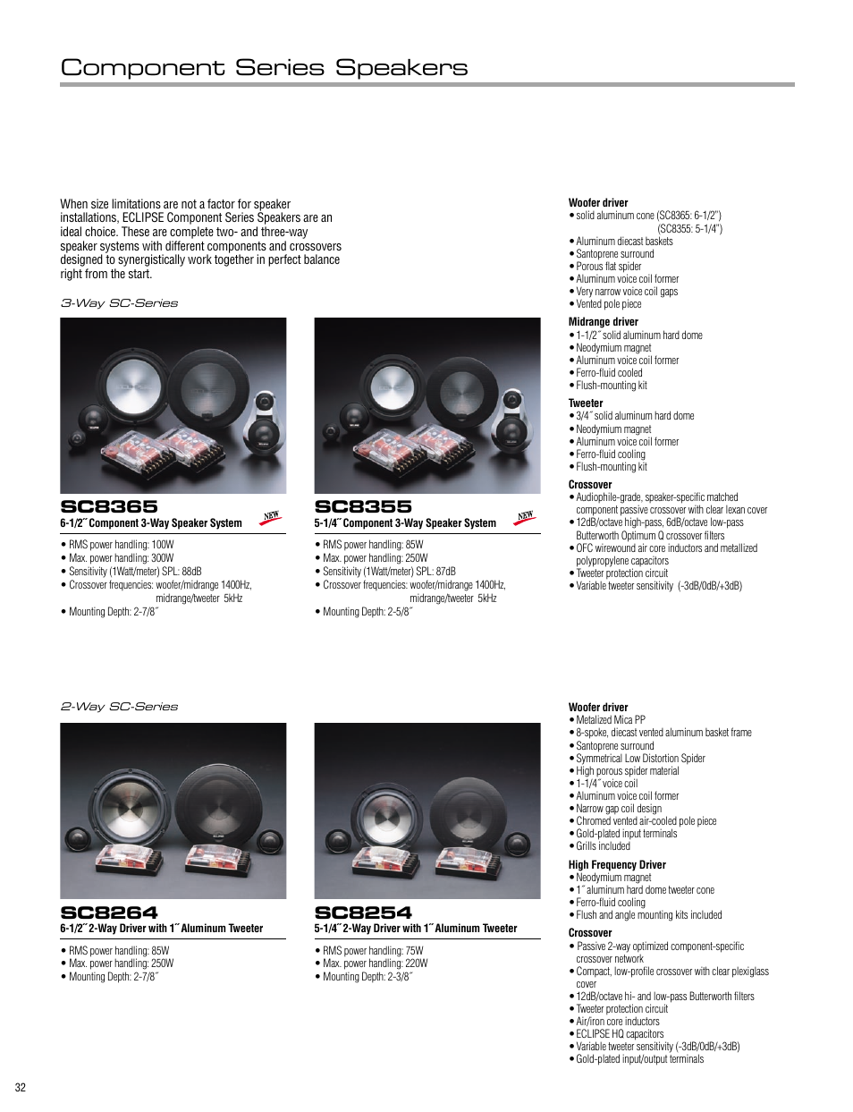 Component series speakers, Sc8365, Sc8355 | Sc8264, Sc8254 | Eclipse - Fujitsu Ten ECLIPSE AVN7000 User Manual | Page 32 / 36