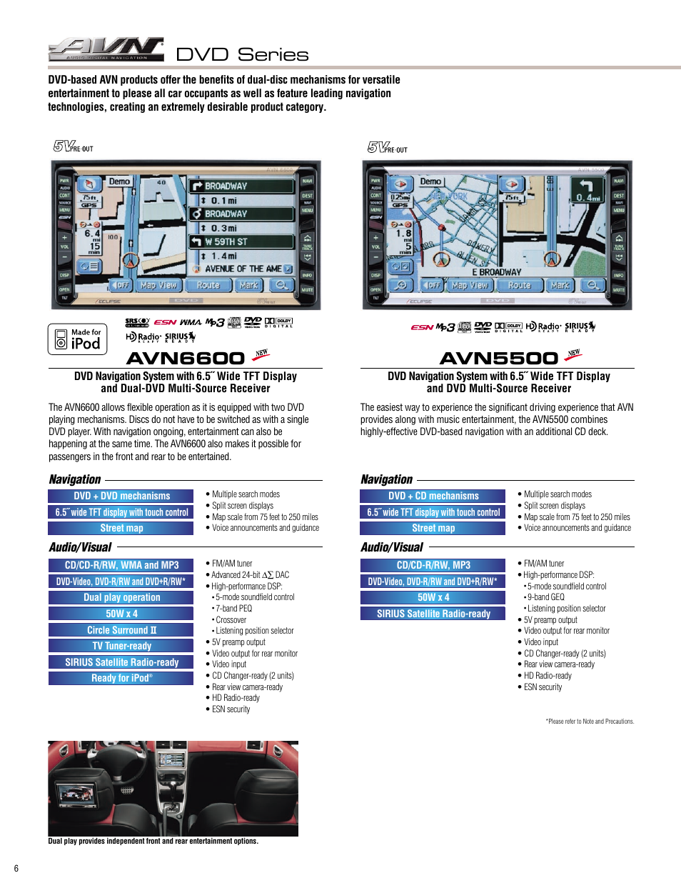 Dvd series, Avn6600, Avn5500 | Navigation audio/visual | Eclipse - Fujitsu Ten ECLIPSE AVN7000 User Manual | Page 6 / 36