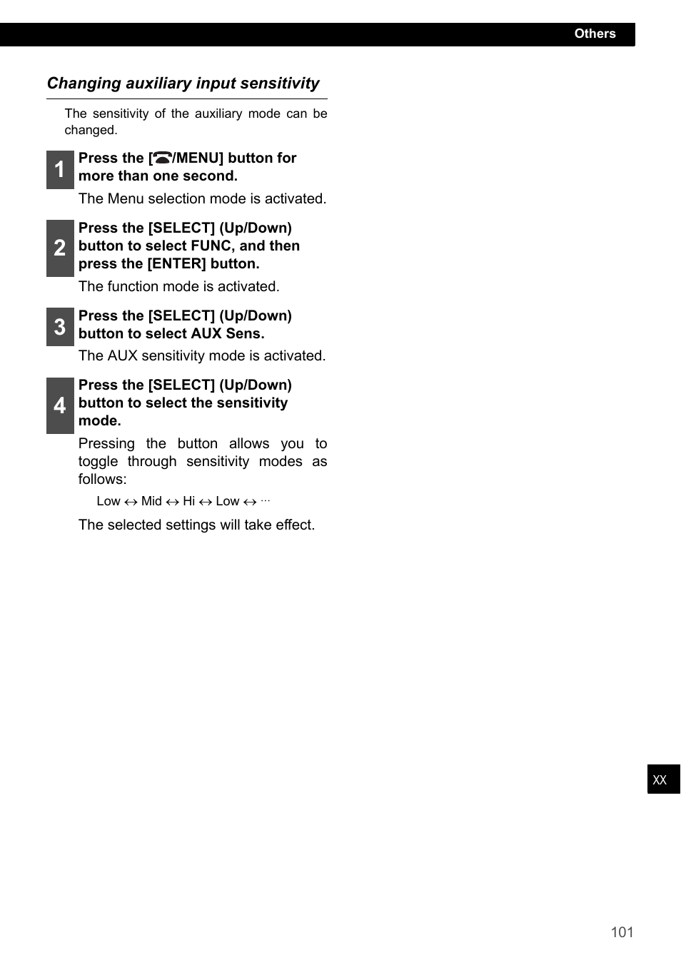 Changing auxiliary input sensitivity | Eclipse - Fujitsu Ten ECLIPSE CD3200 User Manual | Page 101 / 111