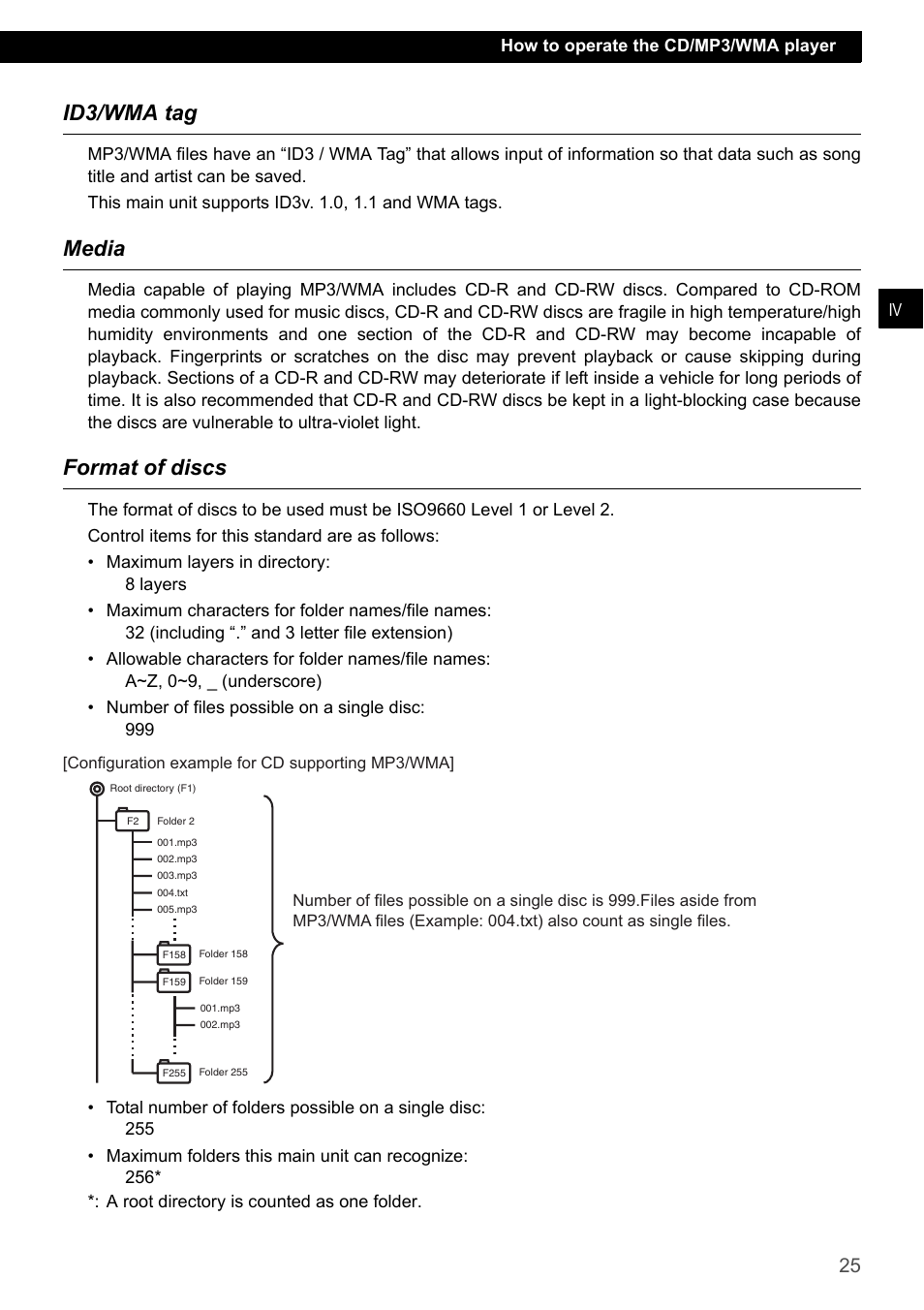 Id3/wma tag, Media, Format of discs | Id3/wma tag media format of discs | Eclipse - Fujitsu Ten ECLIPSE CD3200 User Manual | Page 25 / 111