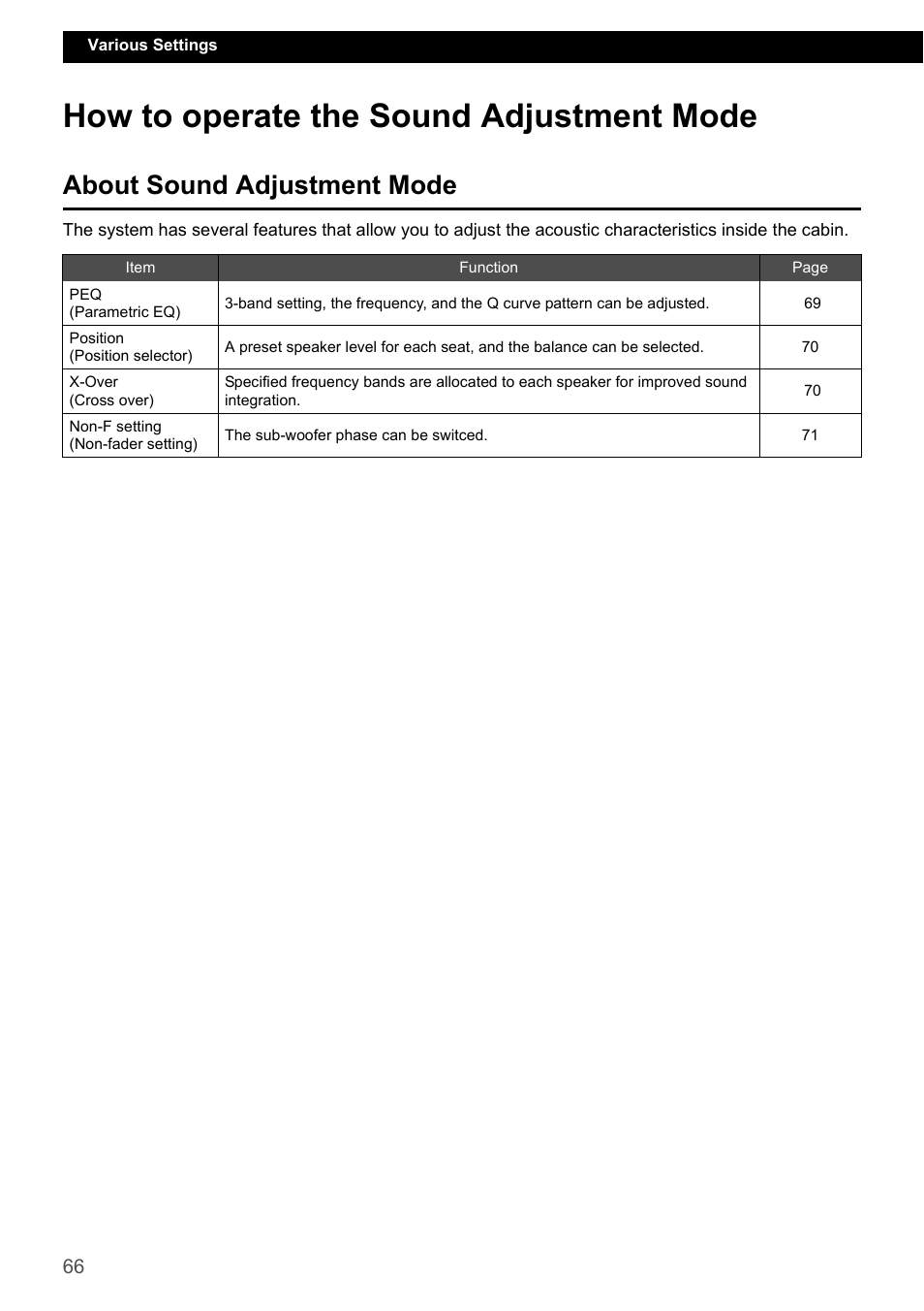 How to operate the sound adjustment mode, About sound adjustment mode | Eclipse - Fujitsu Ten ECLIPSE CD3200 User Manual | Page 66 / 111