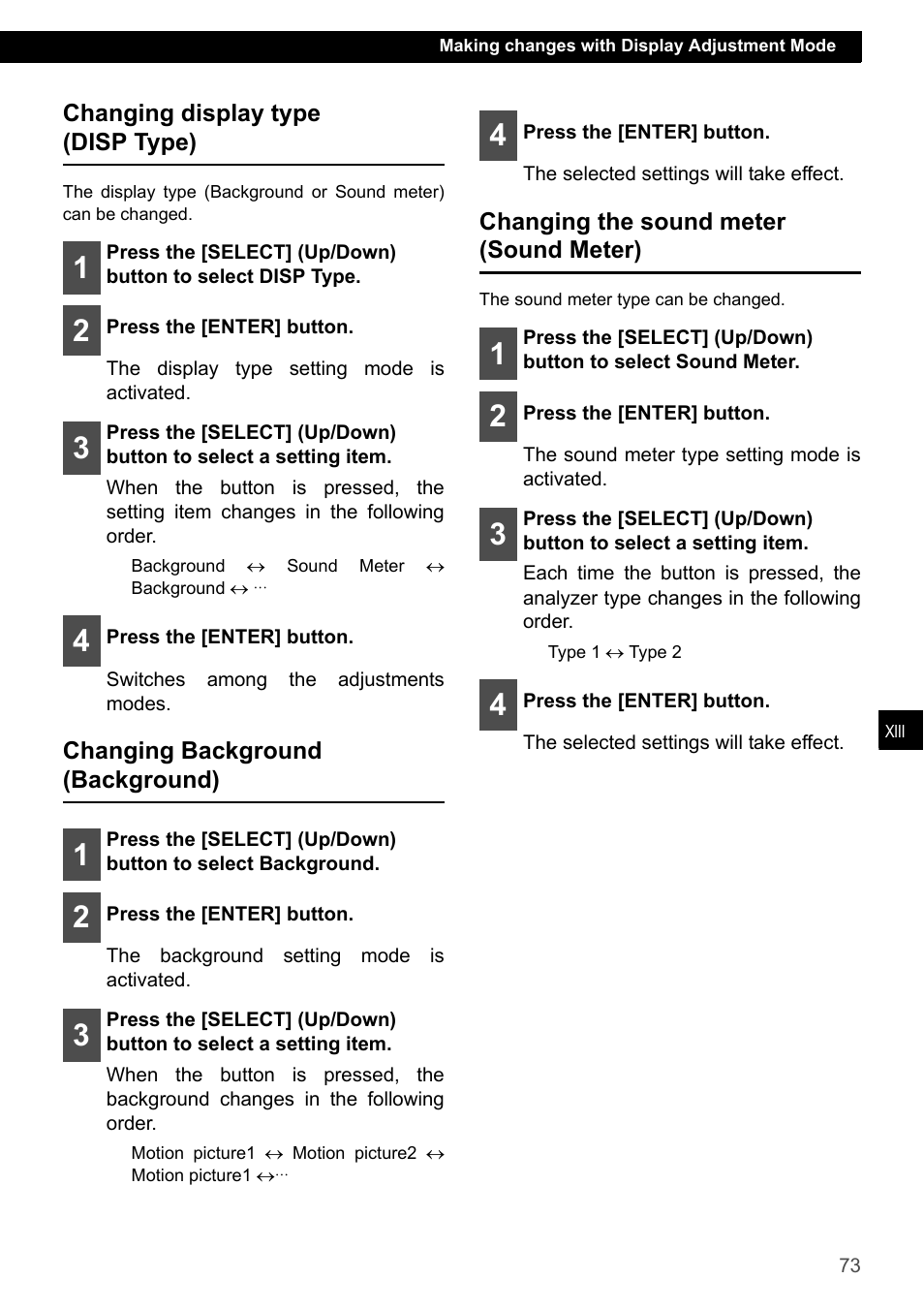 Changing display type (disp type), Changing background (background), Changing the sound meter (sound meter) | Eclipse - Fujitsu Ten ECLIPSE CD3200 User Manual | Page 73 / 111