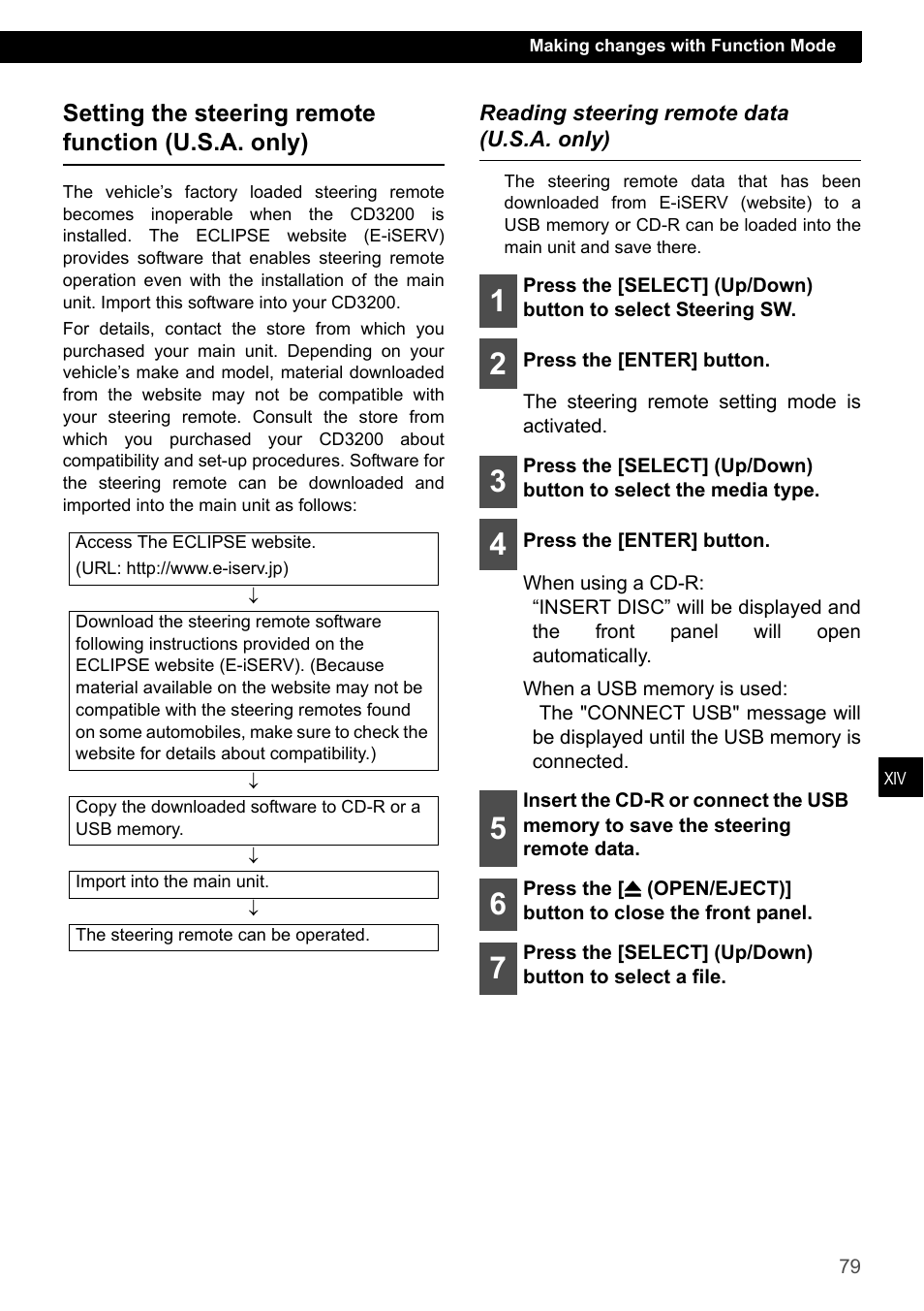 Setting the steering remote function (u.s.a. only), Reading steering remote data (u.s.a. only) | Eclipse - Fujitsu Ten ECLIPSE CD3200 User Manual | Page 79 / 111