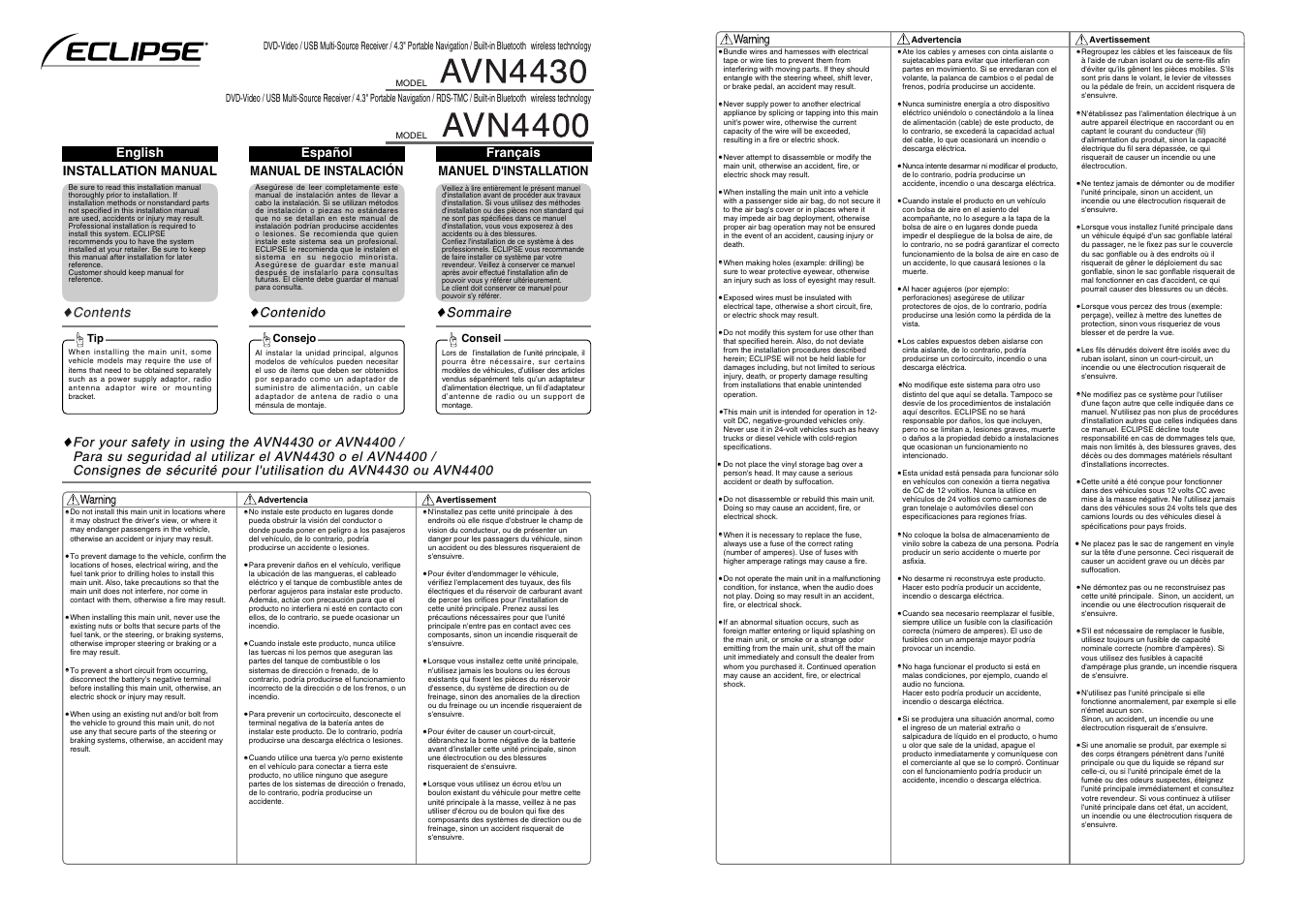 Eclipse - Fujitsu Ten AVN4400 User Manual | 8 pages