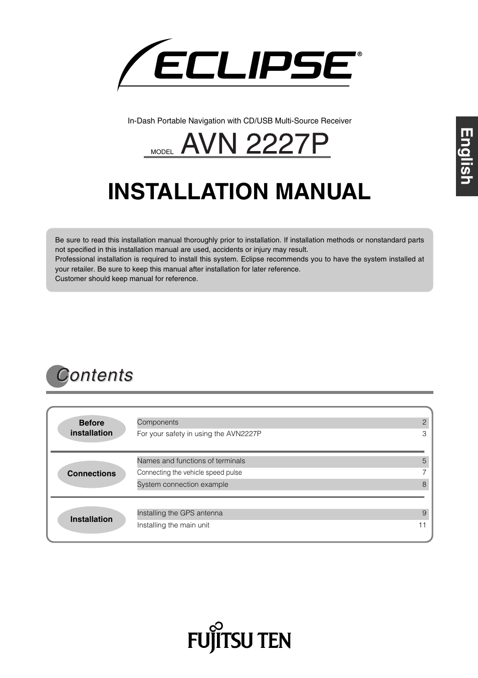 Eclipse - Fujitsu Ten AVN2227P User Manual | 12 pages