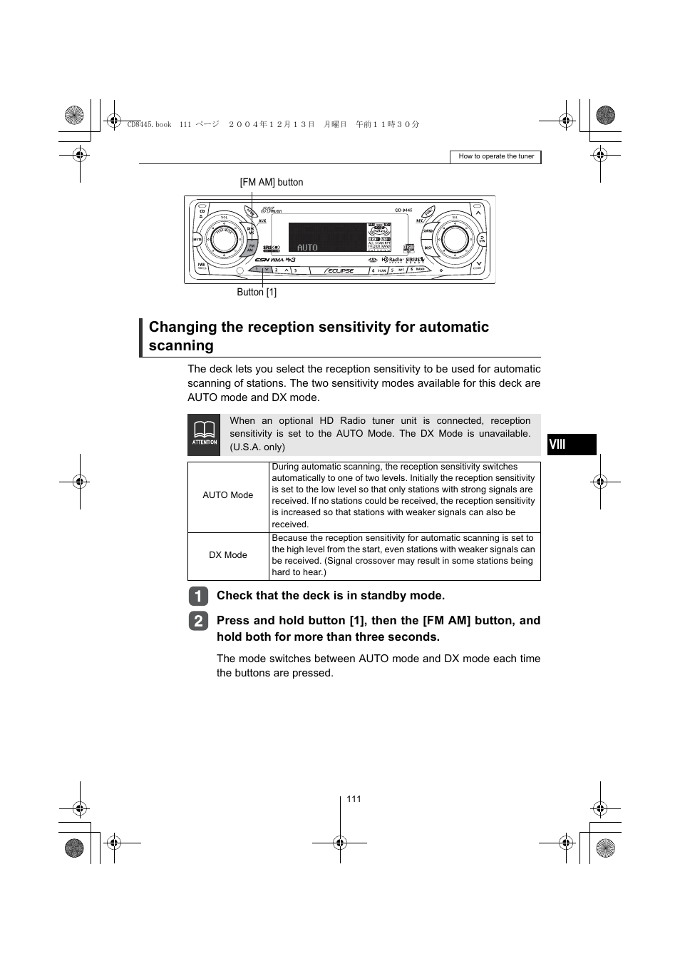 Viii | Eclipse - Fujitsu Ten CD8445 User Manual | Page 111 / 212