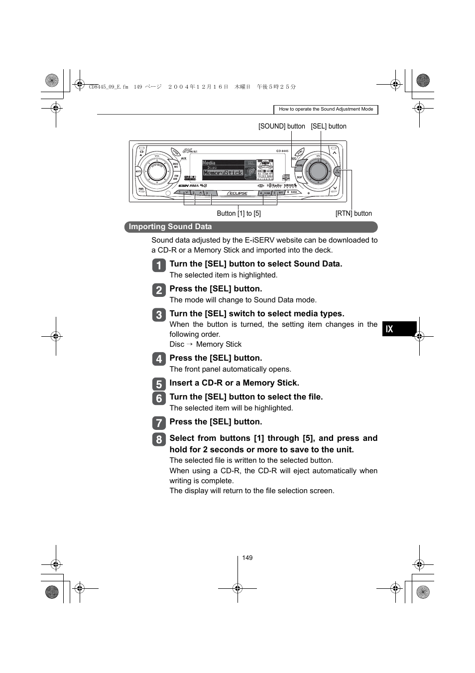 Eclipse - Fujitsu Ten CD8445 User Manual | Page 149 / 212