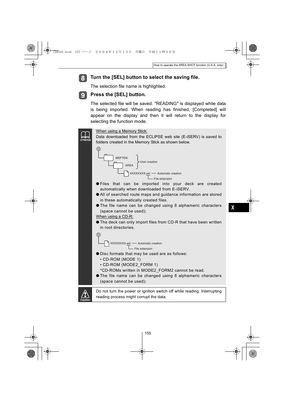 Turn the [sel] button to select the saving file, Press the [sel] button | Eclipse - Fujitsu Ten CD8445 User Manual | Page 155 / 212