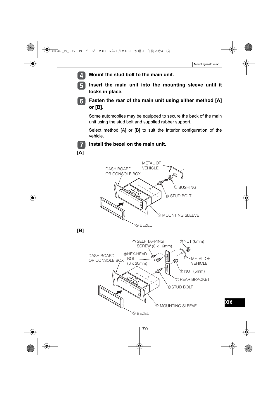 Install the bezel on the main unit. [a] [b | Eclipse - Fujitsu Ten CD8445 User Manual | Page 199 / 212