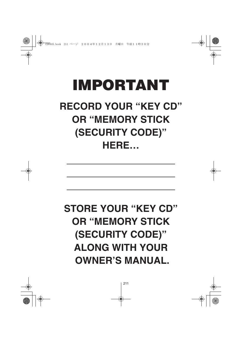 Important | Eclipse - Fujitsu Ten CD8445 User Manual | Page 211 / 212