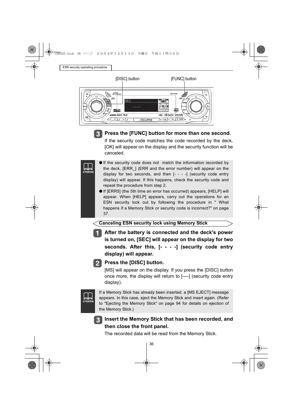 Eclipse - Fujitsu Ten CD8445 User Manual | Page 36 / 212